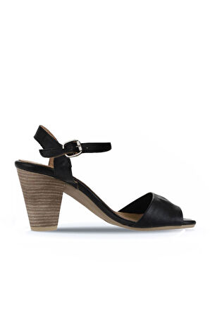Bueno Shoes Siyah Deri Kadın Topuklu Sandalet 01wq8204
