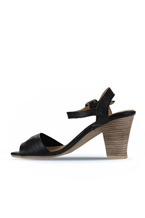 Bueno Shoes Siyah Deri Kadın Topuklu Sandalet 01wq8204