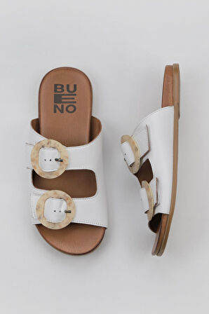 Bueno Shoes Beyaz Deri Kadın Düz Terlik 01wu4222