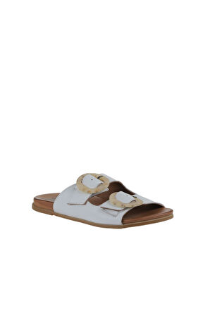 Bueno Shoes Beyaz Deri Kadın Düz Terlik 01wu4222