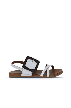 Bueno Shoes Beyaz Deri Kadın Düz Sandalet 01wu4224