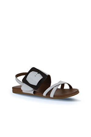 Bueno Shoes Beyaz Deri Kadın Düz Sandalet 01wu4224
