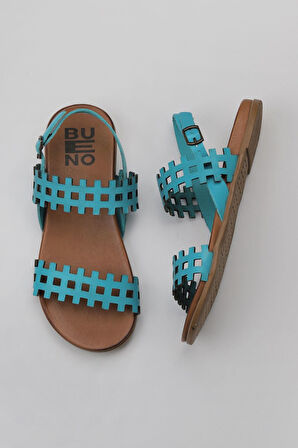 Bueno Shoes Turkuaz Deri Kadın Düz Sandalet 01wu4242