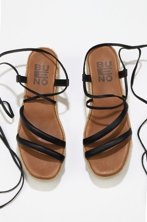 Bueno Shoes Siyah Khv-bej Deri Kadın Dolgu Topuklu Sandalet 01wu6100