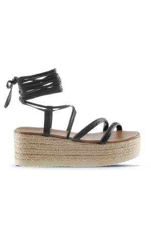 Bueno Shoes Siyah Khv-bej Deri Kadın Dolgu Topuklu Sandalet 01wu6100