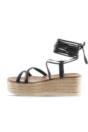Bueno Shoes Siyah Khv-bej Deri Kadın Dolgu Topuklu Sandalet 01wu6100