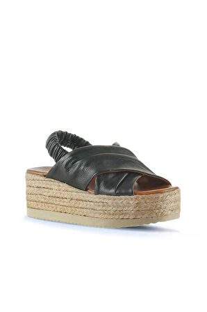 Bueno Shoes Siyah Khv-bej Deri Kadın Dolgu Topuklu Sandalet 01wu6105