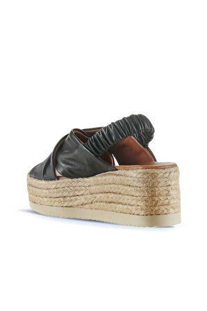 Bueno Shoes Siyah Khv-bej Deri Kadın Dolgu Topuklu Sandalet 01wu6105