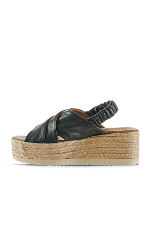 Bueno Shoes Siyah Khv-bej Deri Kadın Dolgu Topuklu Sandalet 01wu6105
