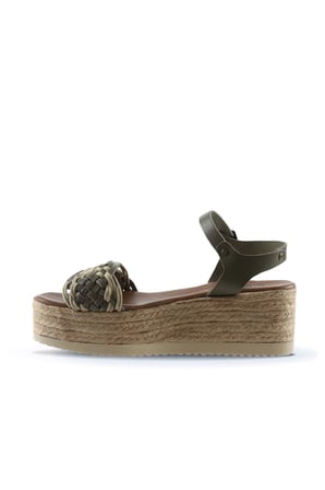 Bueno Shoes Haki Deri Kadın Dolgu Topuklu Sandalet 01wu6109