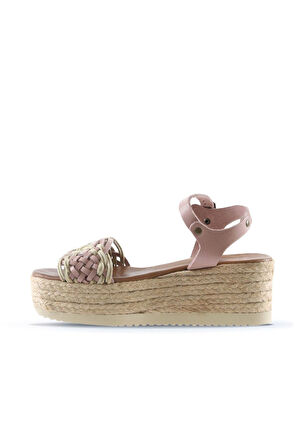 Bueno Shoes Pudra Deri Kadın Dolgu Topuklu Sandalet 01wu6109