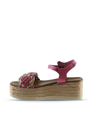 Bueno Shoes Fuşya Deri Kadın Dolgu Topuklu Sandalet 01wu6109