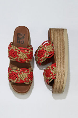 Bueno Shoes Kırmızı Deri Kadın Dolgu Topuklu Terlik 01wu6110