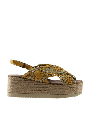 Bueno Shoes Sarı Deri Kadın Dolgu Topuklu Sandalet 01wu6115