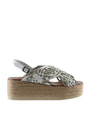 Bueno Shoes Beyaz Deri Kadın Dolgu Topuklu Sandalet 01wu6115