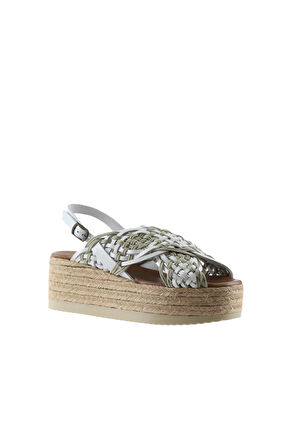 Bueno Shoes Beyaz Deri Kadın Dolgu Topuklu Sandalet 01wu6115