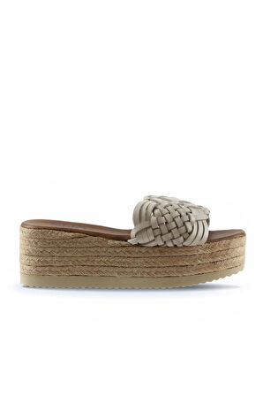 Bueno Shoes Beyaz Deri Kadın Dolgu Topuklu Terlik 01wu6118