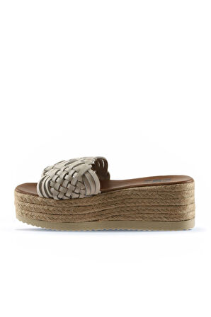 Bueno Shoes Beyaz Deri Kadın Dolgu Topuklu Terlik 01wu6118