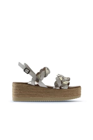 Bueno Shoes Bej Beyaz Parlak Deri Kadın Dolgu Topuklu Sandalet 01wu6119
