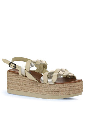 Bueno Shoes Sarı Parlak Deri Kadın Dolgu Topuklu Sandalet 01wu6119