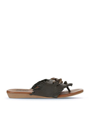 Bueno Shoes Haki Deri Kadın Parmak Arası Terlik 01wu7408