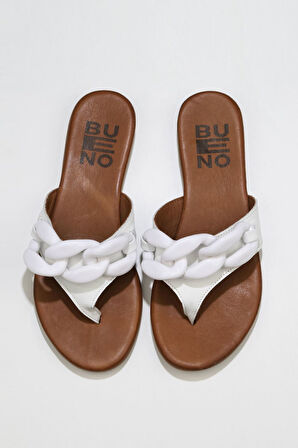 Bueno Shoes Beyaz Deri Kadın Parmak Arası Terlik 01wu7410