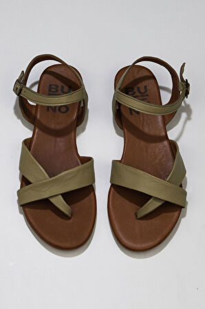 Bueno Shoes Haki Deri Kadın Düz Sandalet 01wu7419