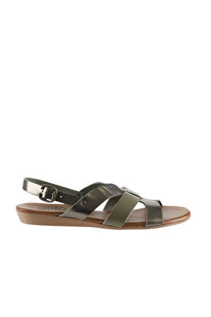 Bueno Shoes Haki Parlak Deri Kadın Düz Sandalet 01wu7422