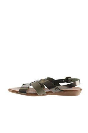 Bueno Shoes Haki Parlak Deri Kadın Düz Sandalet 01wu7422