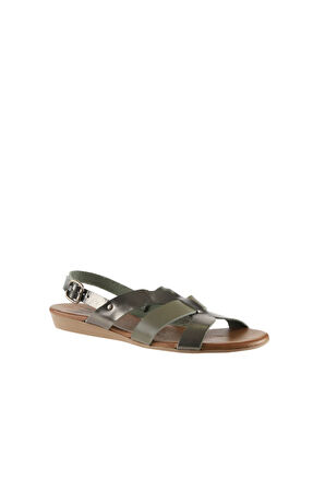 Bueno Shoes Haki Parlak Deri Kadın Düz Sandalet 01wu7422