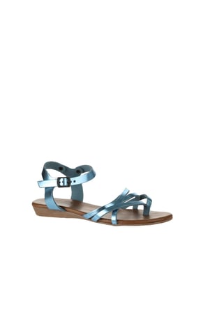 Bueno Shoes Mavi Parlak Deri Kadın Parmak Arası Sandalet 01wu7427