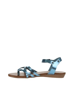Bueno Shoes Mavi Parlak Deri Kadın Parmak Arası Sandalet 01wu7427