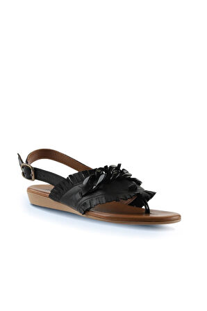 Bueno Shoes Siyah Khv-bej Deri Kadın Sandalet 01wu7440