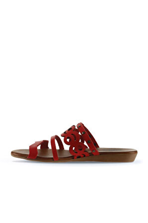 Bueno Shoes Kırmızı Deri Kadın Düz Terlik 01wu7445