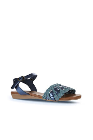 Bueno Shoes Mavi Parlak Deri Kadın Düz Sandalet 01wu7449
