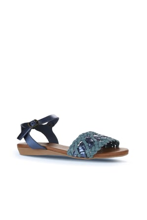 Bueno Shoes Mavi Parlak Deri Kadın Düz Sandalet 01wu7449