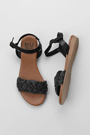 Bueno Shoes Siyah Deri Kadın Sandalet 01wu7450