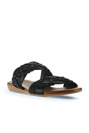 Bueno Shoes Siyah Deri Kadın Düz Terlik 01wu7452