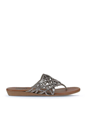 Bueno Shoes Gümüş Parlak Deri Kadın Parmak Arası Terlik 01wu7460