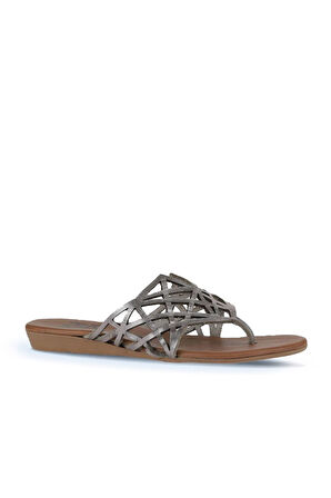 Bueno Shoes Gümüş Parlak Deri Kadın Parmak Arası Terlik 01wu7460