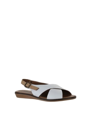 Bueno Shoes Beyaz Bej Deri Kadın Düz Sandalet 01wu8213