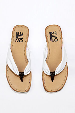 Bueno Shoes Beyaz Deri Kadın Parmak Arası Terlik 01wu3400