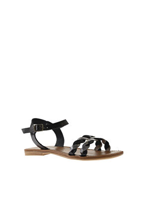 Bueno Shoes Siyah Gri Parlak Deri Kadın Sandalet 01wu3415