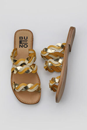 Bueno Shoes Sarı Multi Deri Kadın Düz Terlik 01wu3416