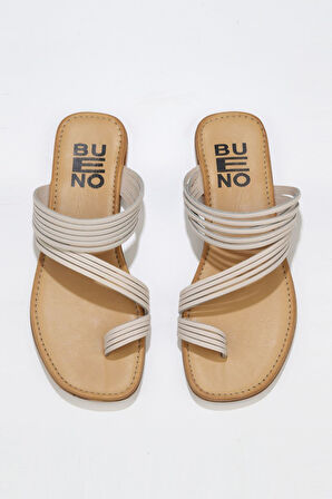 Bueno Shoes Beyaz Deri Kadın Parmak Arası Terlik 01wu3418