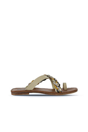 Bueno Shoes Sarı Multi Deri Kadın Parmak Arası Terlik 01wu3419