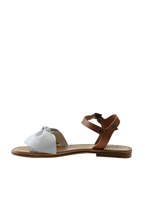 Bueno Shoes Beyaz Taba Deri Kadın Sandalet 01wu3424