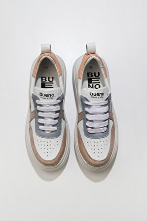 Bueno Shoes Gri Multi Deri Kadın Dolgu Topuklu Spor Ayakkabı 01wu6800