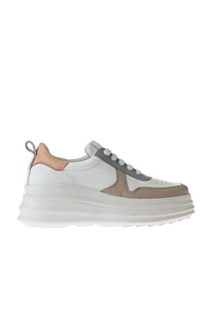 Bueno Shoes Gri Multi Deri Kadın Dolgu Topuklu Spor Ayakkabı 01wu6800