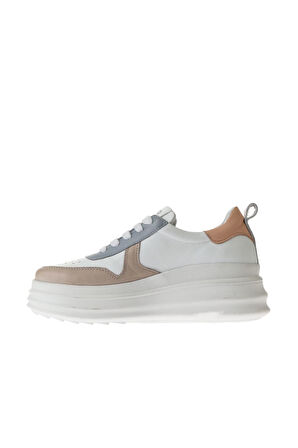 Bueno Shoes Gri Multi Deri Kadın Dolgu Topuklu Spor Ayakkabı 01wu6800